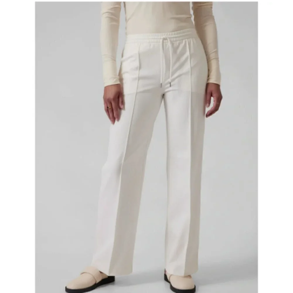 Athleta Endeavor Wide Leg white Women Pant Size 12 Drawstring elastic waist - Picture 9 of 12